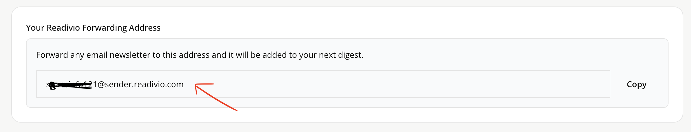 Copy your Readivio email from your profile